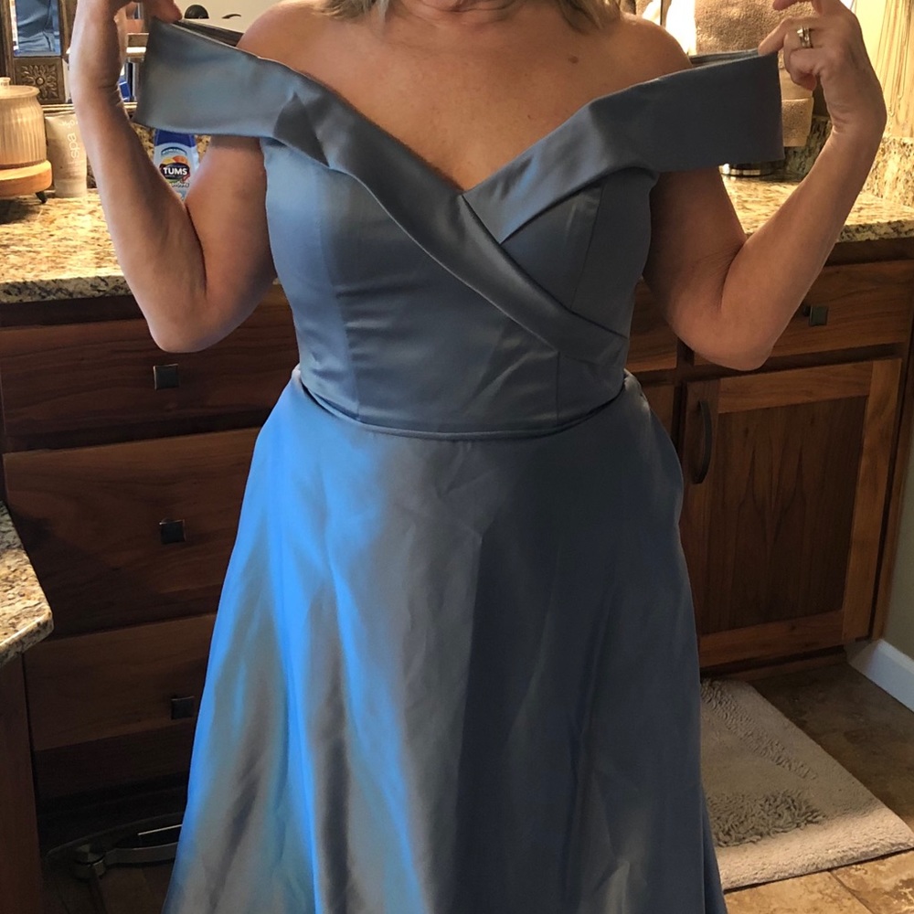 Mori Lee Satin Dress in Slate Blue